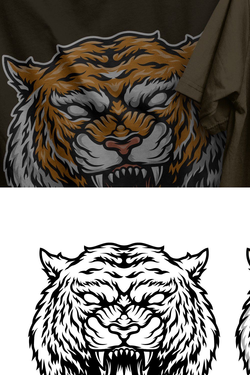 Vintage Angry Tiger Head Design pinterest preview image.