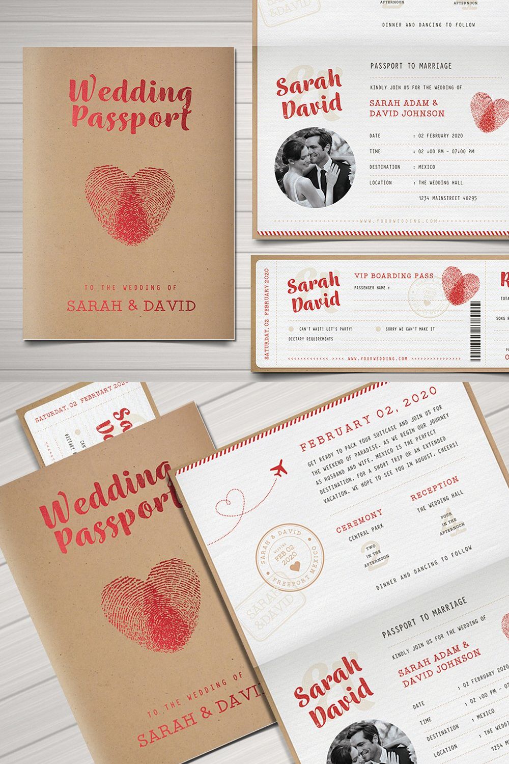 Vintage Passport Wedding Invitation pinterest preview image.