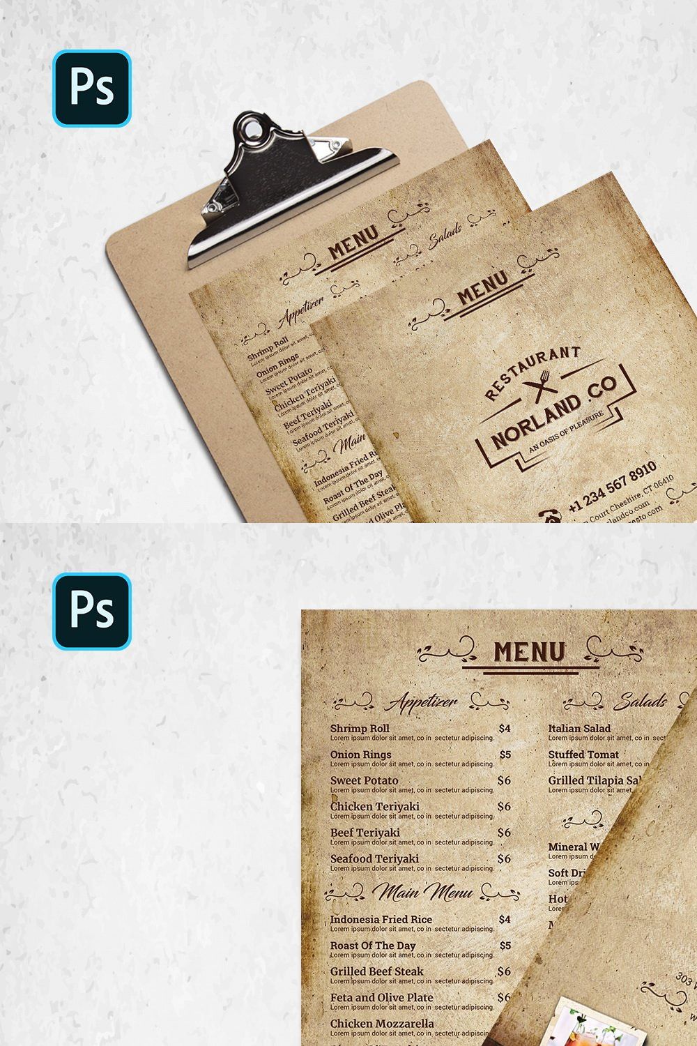 Vintage Restaurant Menu Template pinterest preview image.