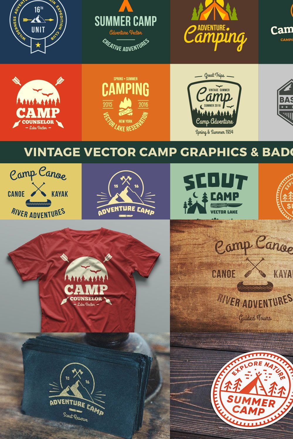 Vintage Vector Camp Graphics pinterest preview image.