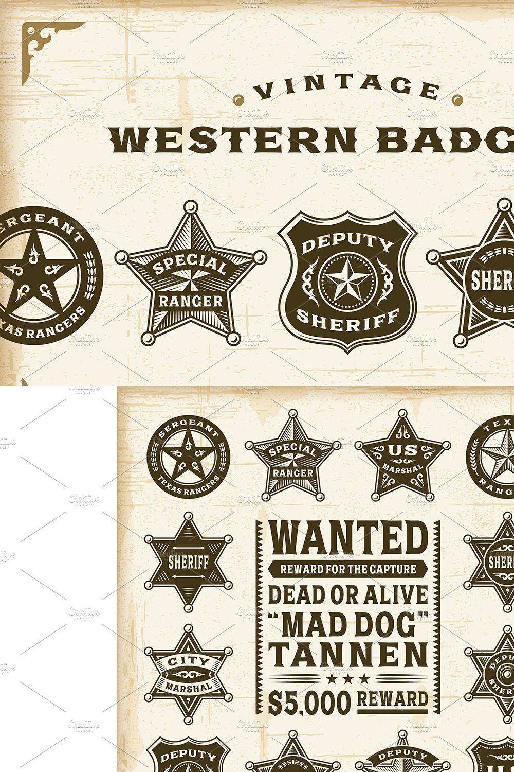 Vintage Western Badges Set pinterest preview image.