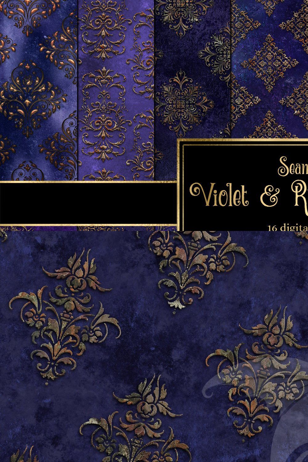 Violet and Rust Damask pinterest preview image.