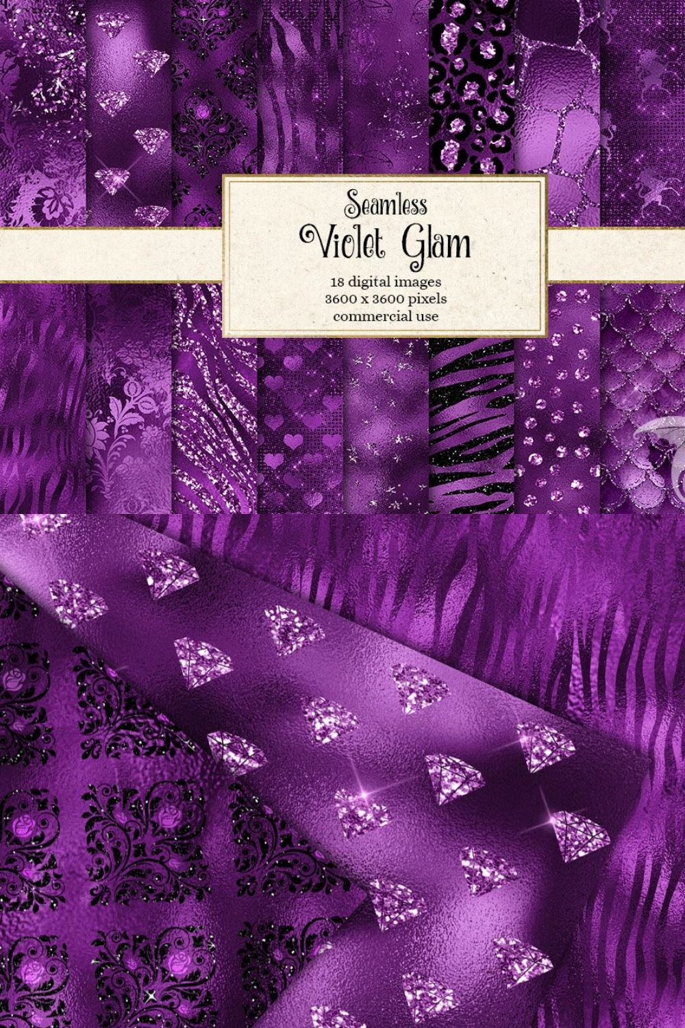 Violet Glam Digital Paper pinterest preview image.