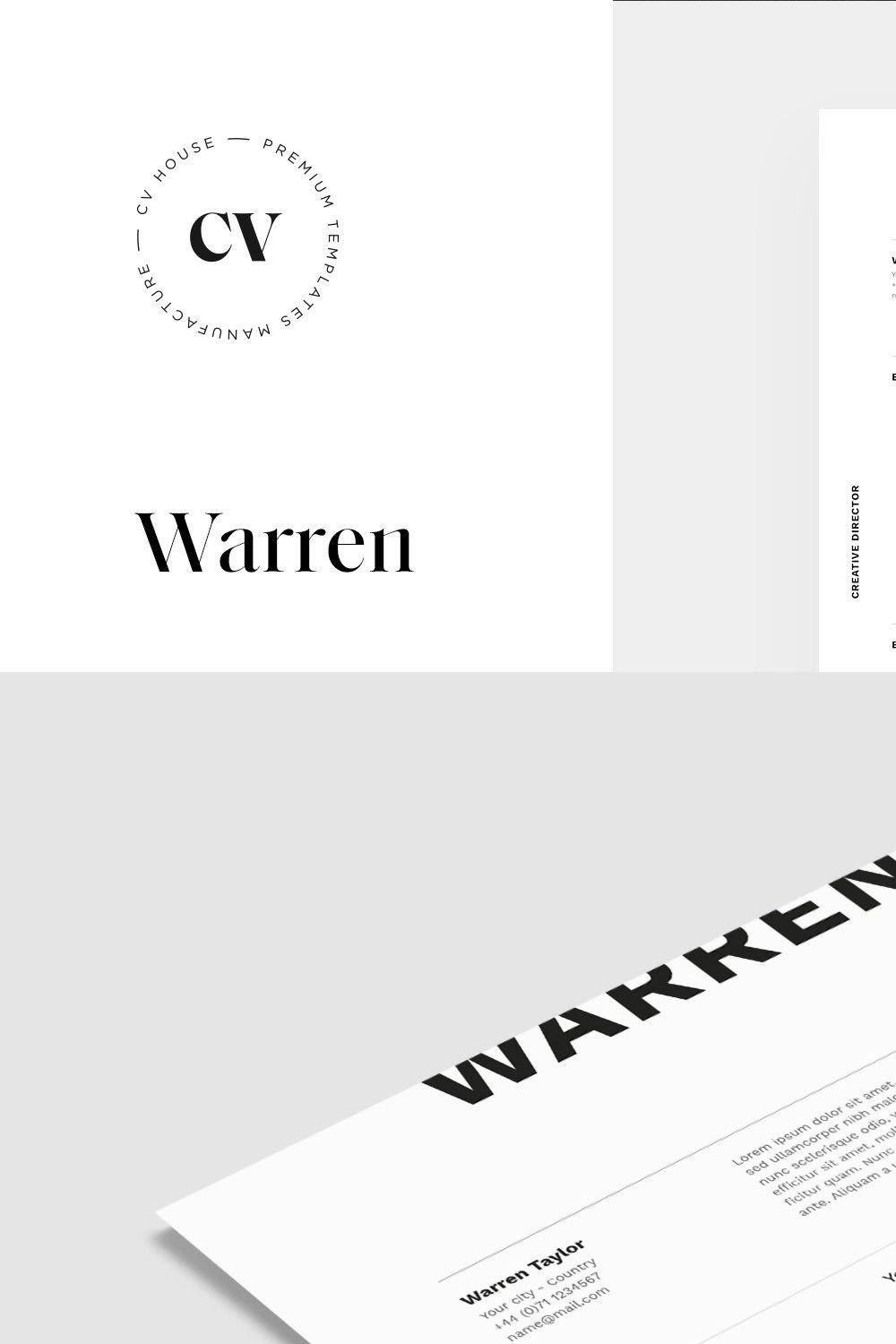 Warren | CV / resume template pinterest preview image.