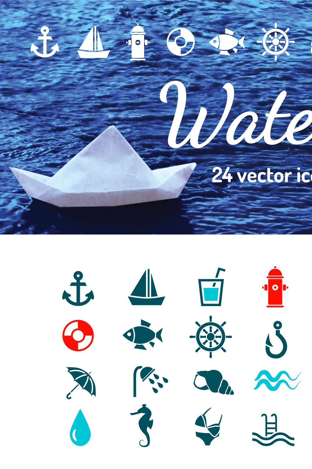 WATER - vector icons pinterest preview image.