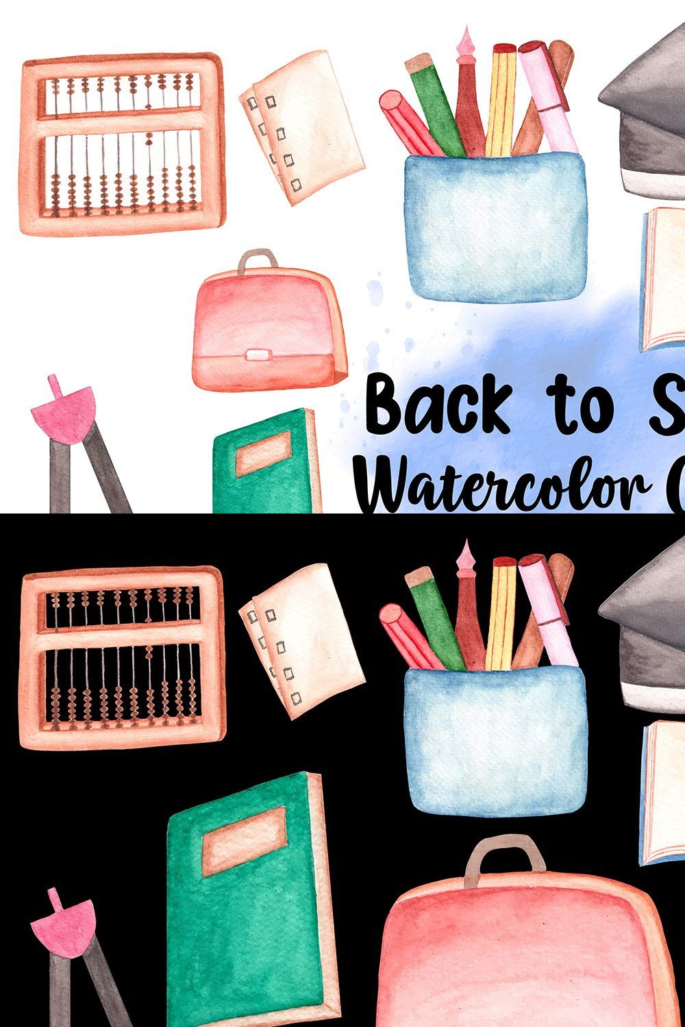 Watercolor Back to School Clipart pinterest preview image.