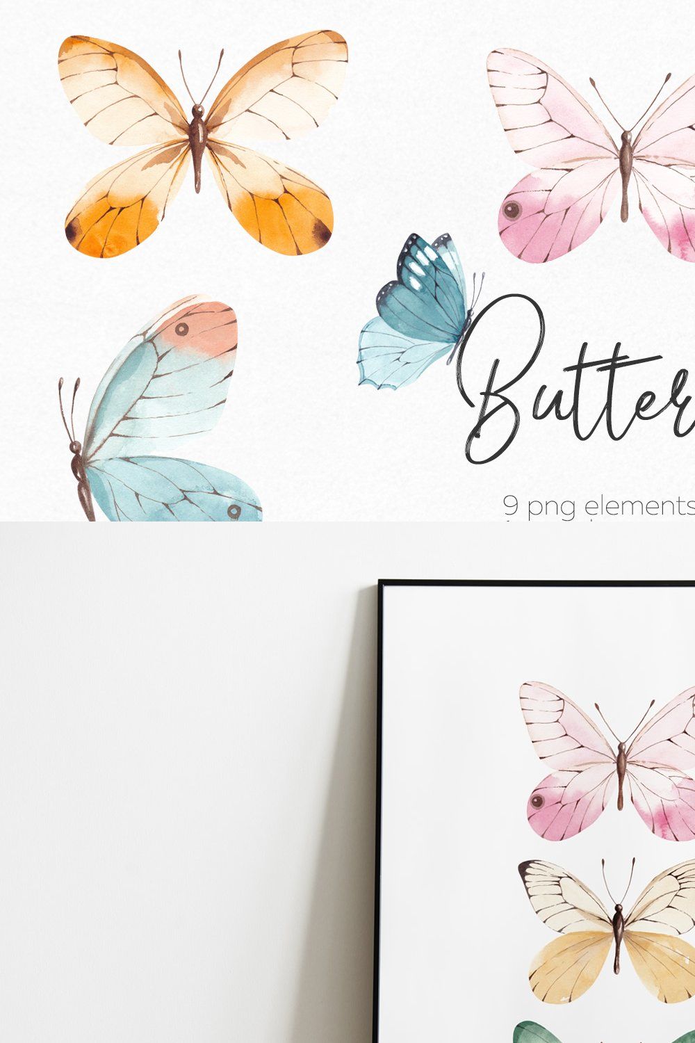 Watercolor Butterfly Set pinterest preview image.