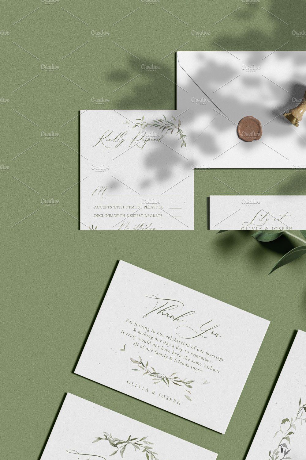 Watercolor Eucalyptus Wedding Suite pinterest preview image.