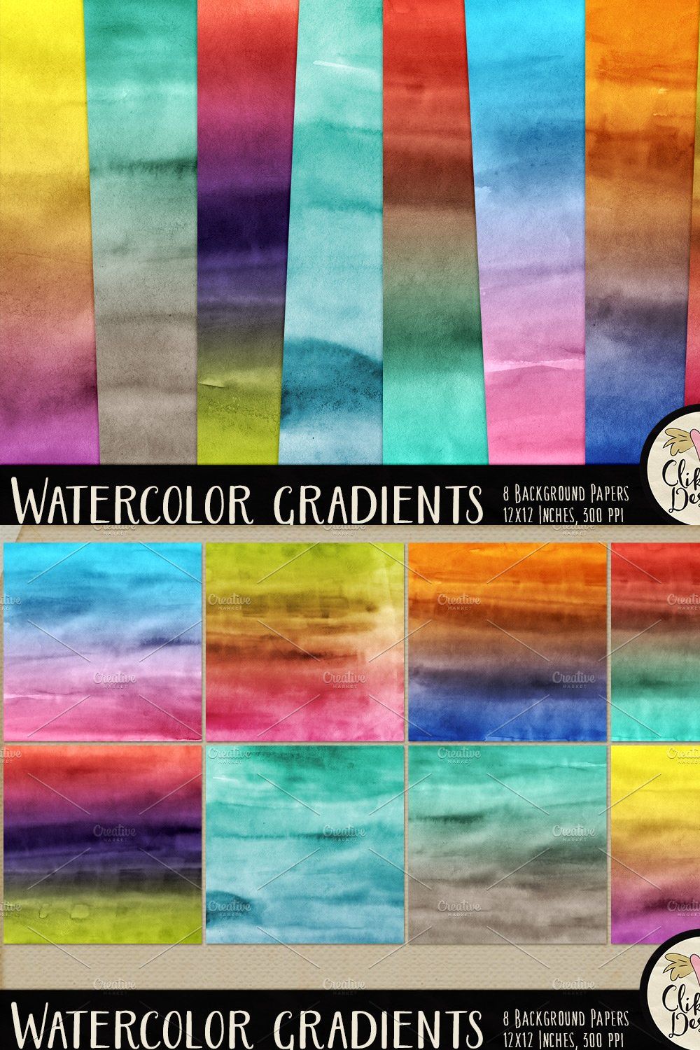 Watercolor Gradients Texture Pack pinterest preview image.