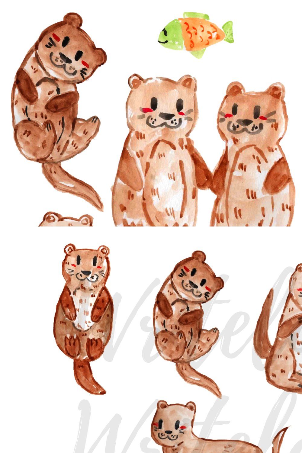 Watercolor Otter clipart pinterest preview image.