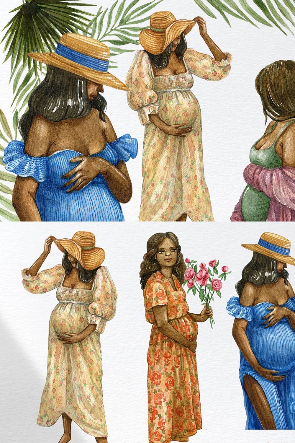 Watercolor pregnancy illustration pinterest preview image.