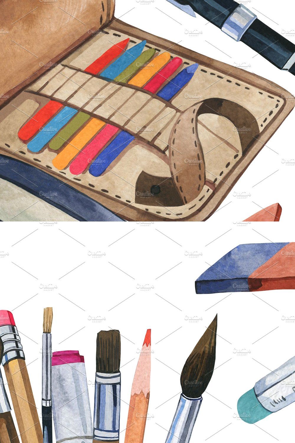 Watercolor art supplies  Illustrations ~ Creative Market