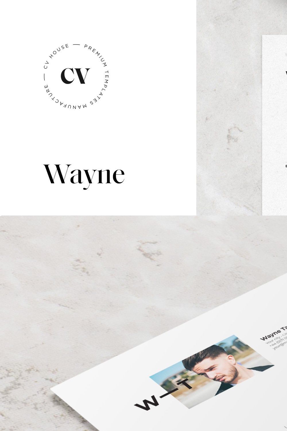 Wayne | CV / resume template pinterest preview image.