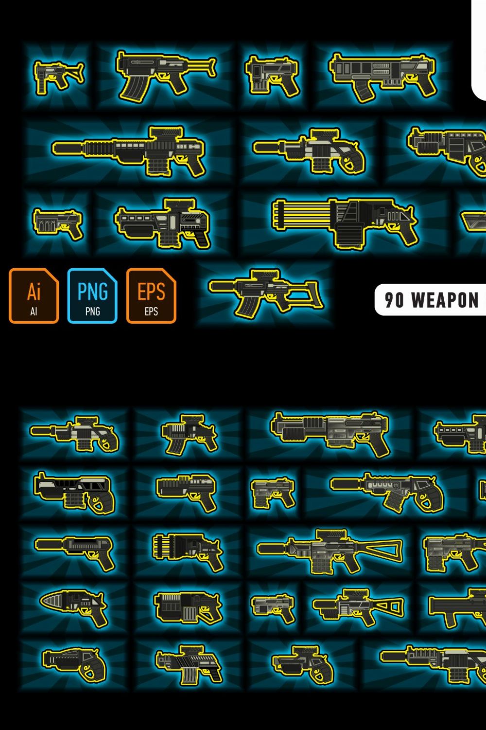 Weapons icons set pinterest preview image.