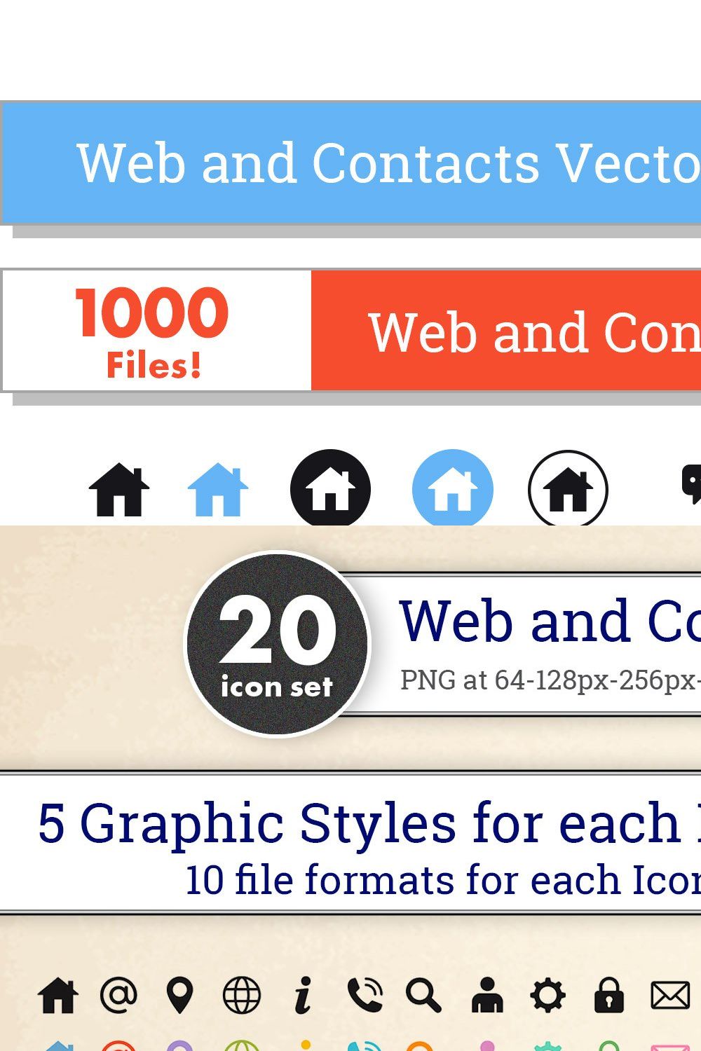Web and Contacts Vector icons set pinterest preview image.