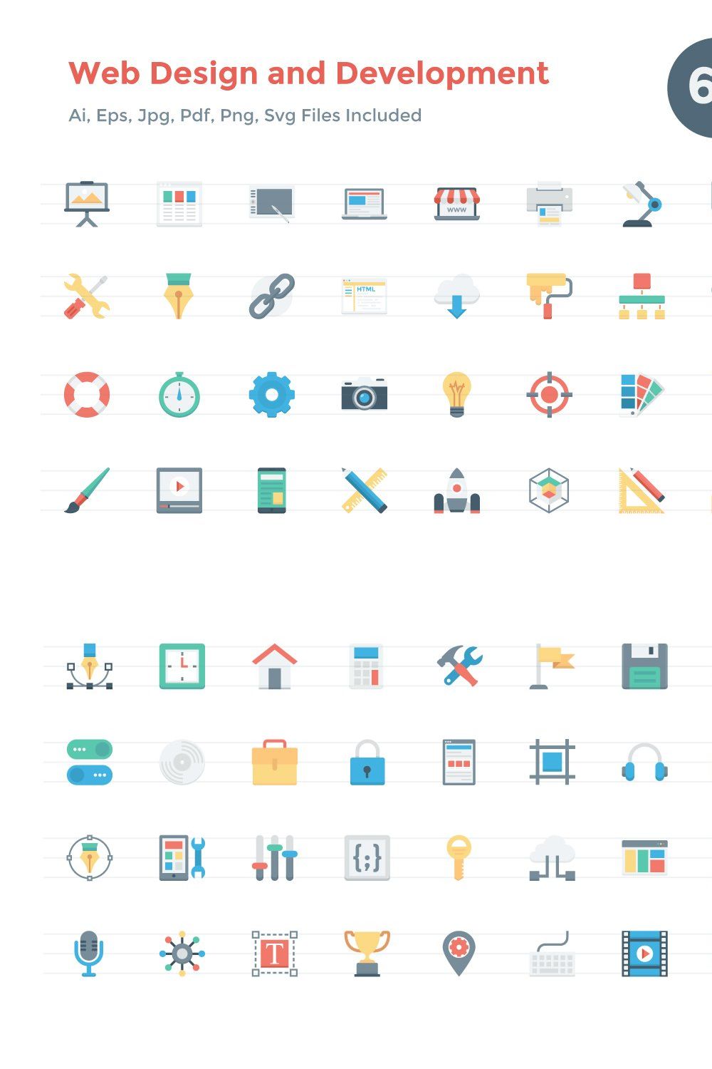 Web Design and Development Icons pinterest preview image.