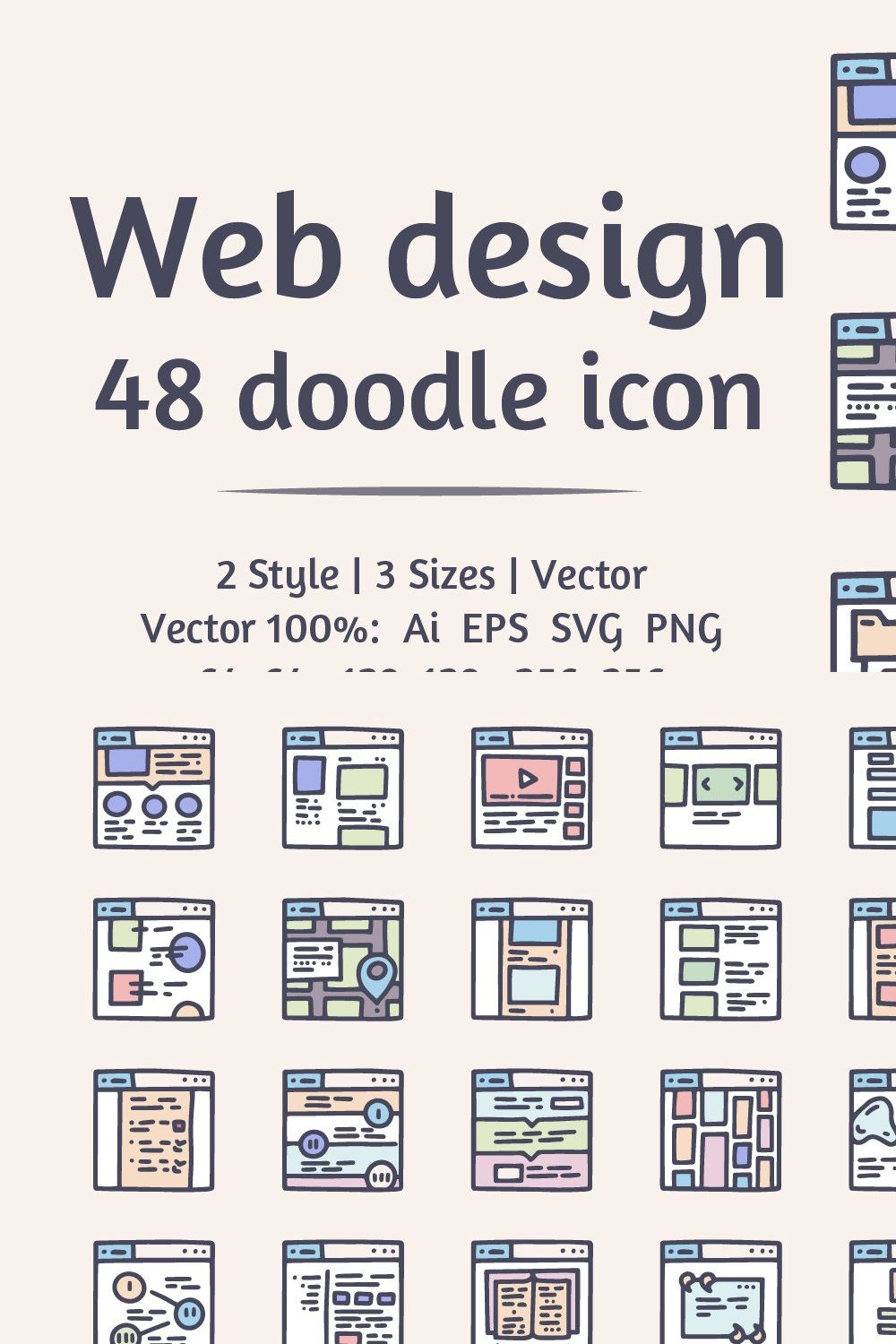 Web design color 48 doodle icons pinterest preview image.