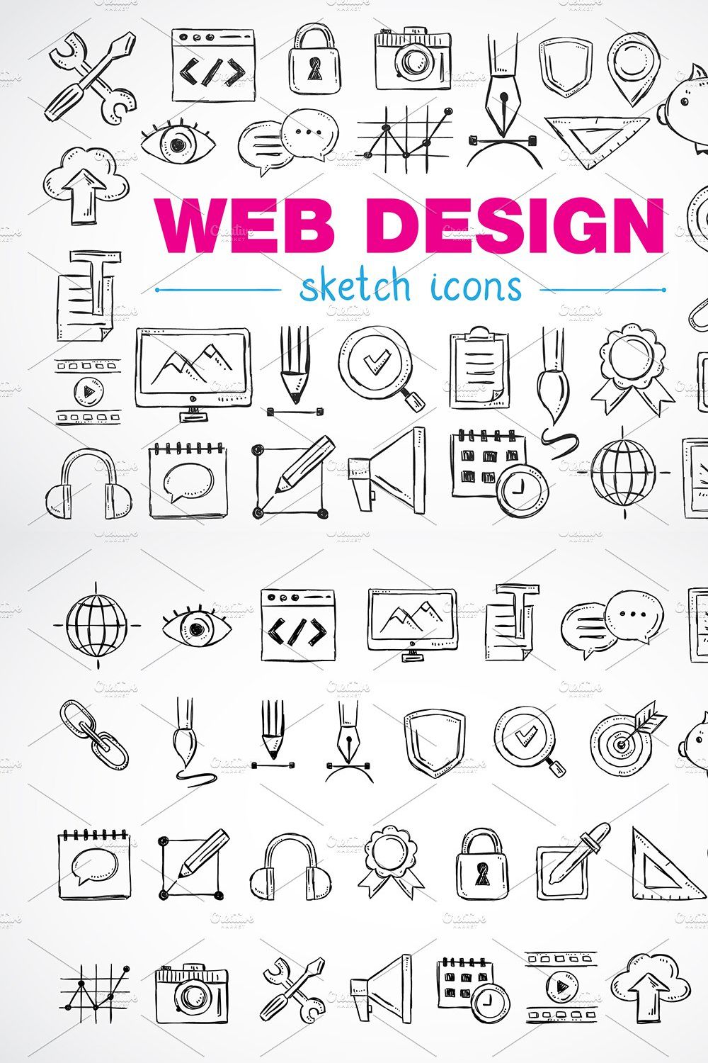 Web design sketch icons pinterest preview image.