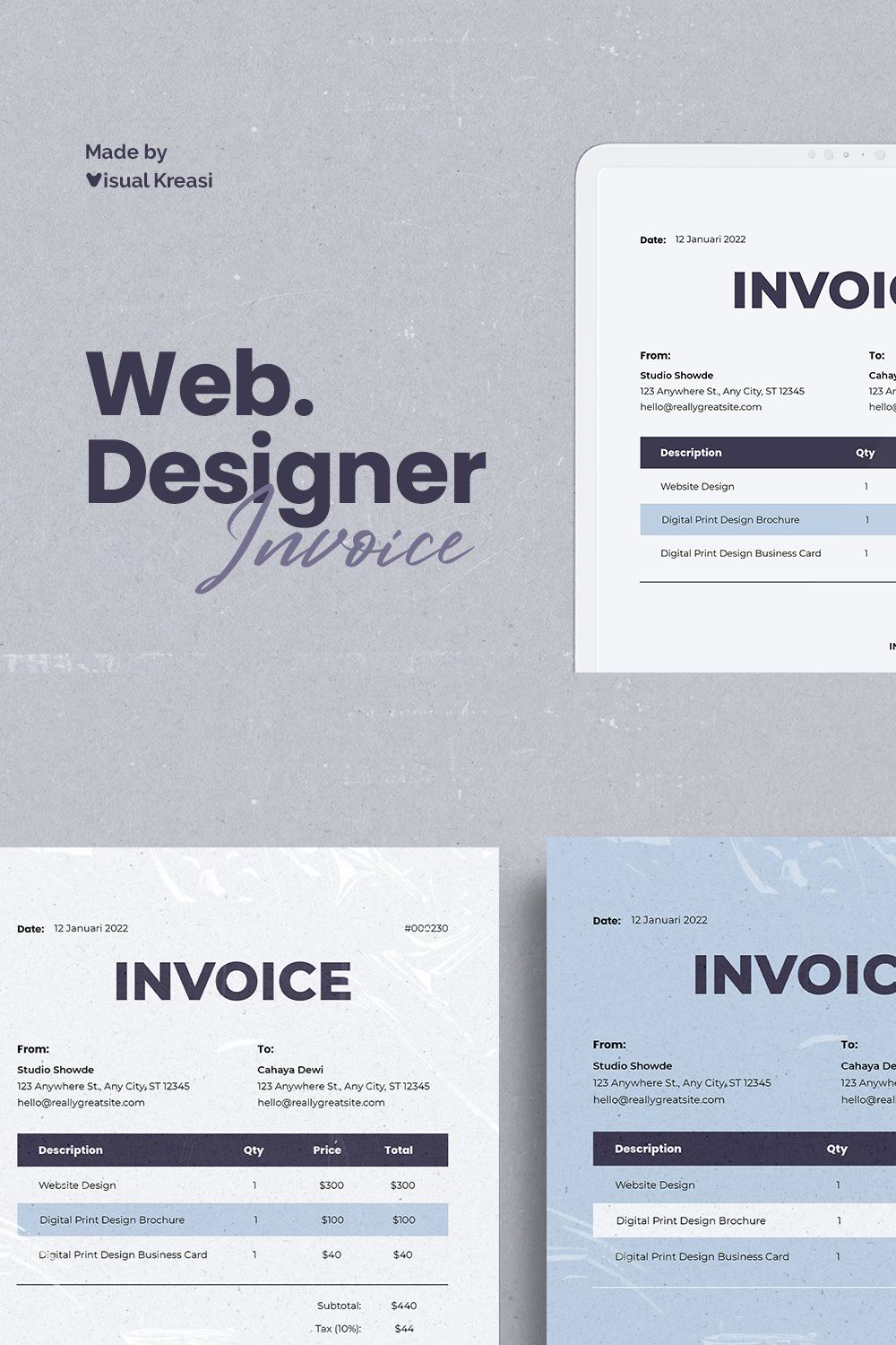 Web Designer Invoice Template pinterest preview image.
