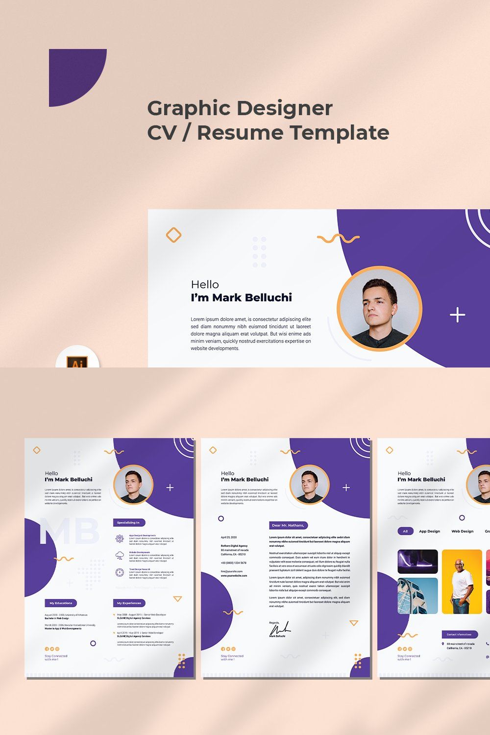 Web Developer CV Resume pinterest preview image.