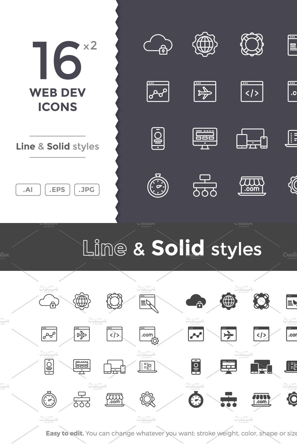 Web Development Icons pinterest preview image.