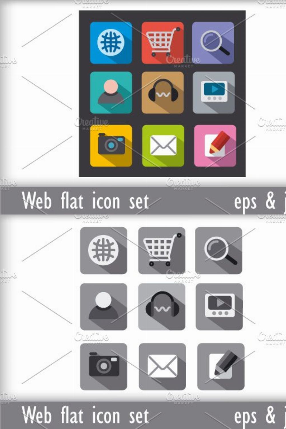 Web flat icon set pinterest preview image.