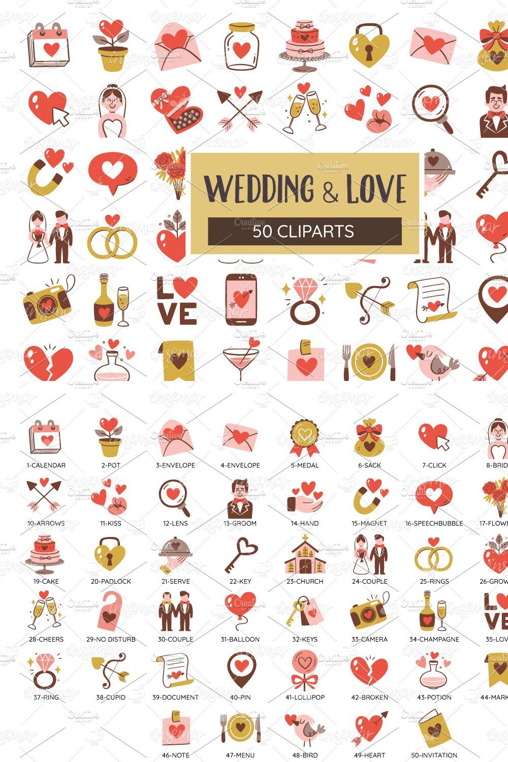 Wedding and Love Icon Collection pinterest preview image.