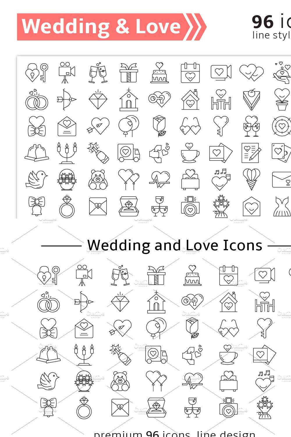 Wedding and Love Icons pinterest preview image.