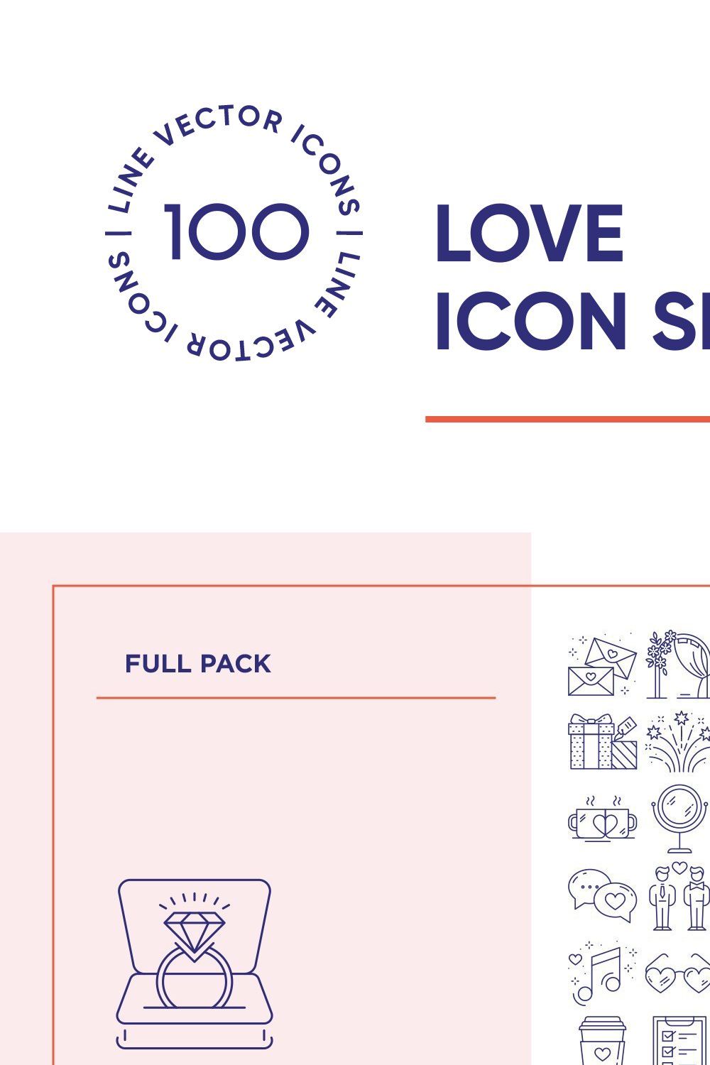 Wedding and Love Line Icon Set pinterest preview image.
