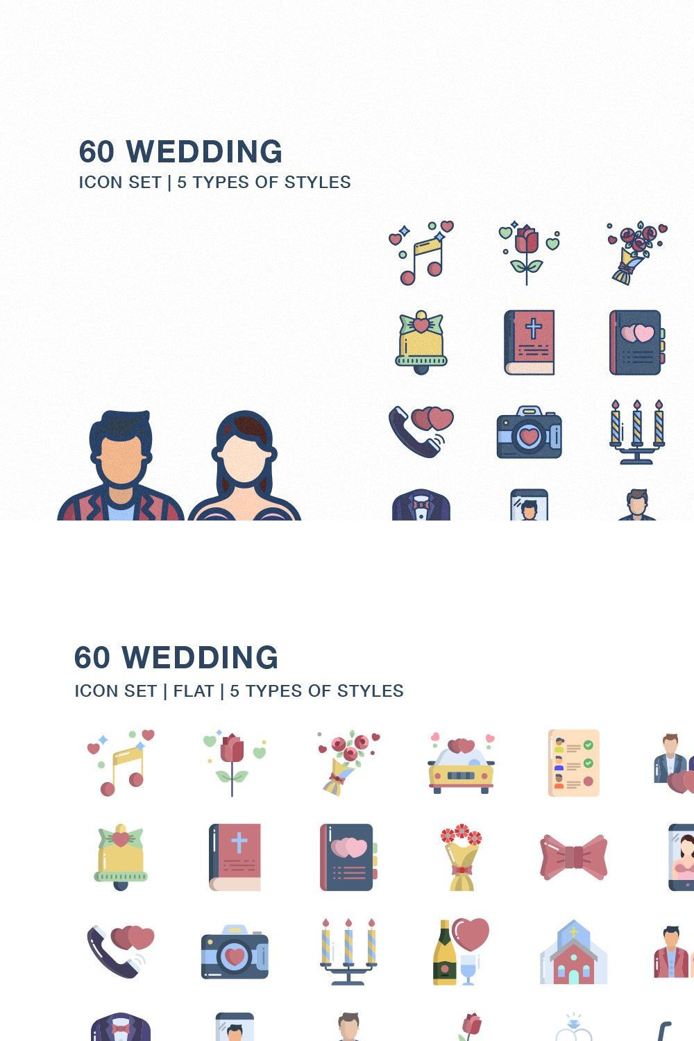 Wedding and marriage icon set pinterest preview image.