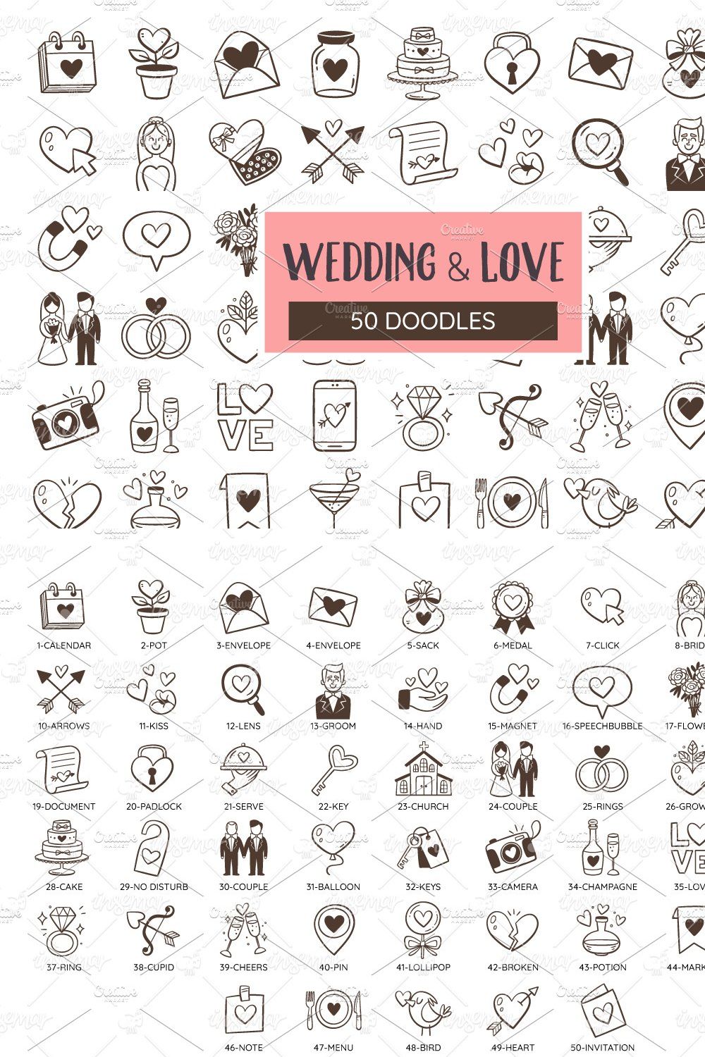 Wedding Doodle Icon Collection pinterest preview image.