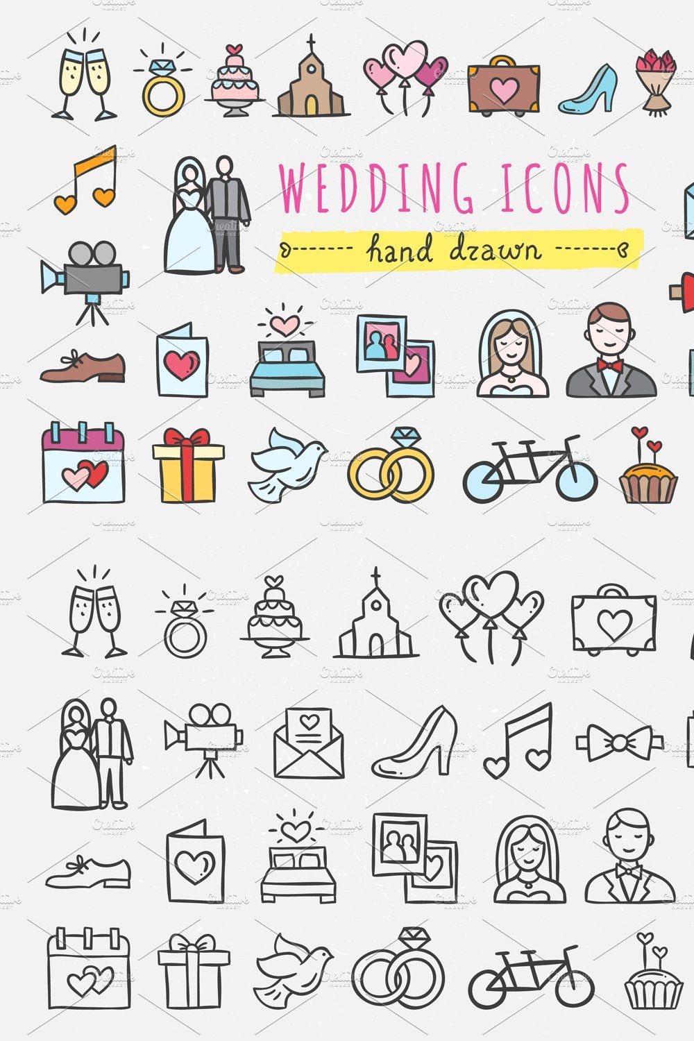 Wedding icons pinterest preview image.