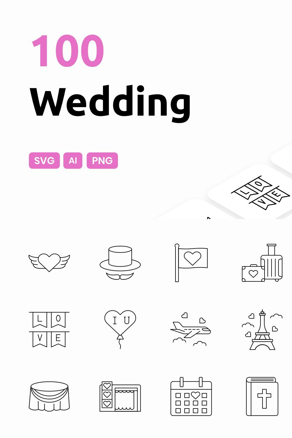Wedding - Icons Pack pinterest preview image.