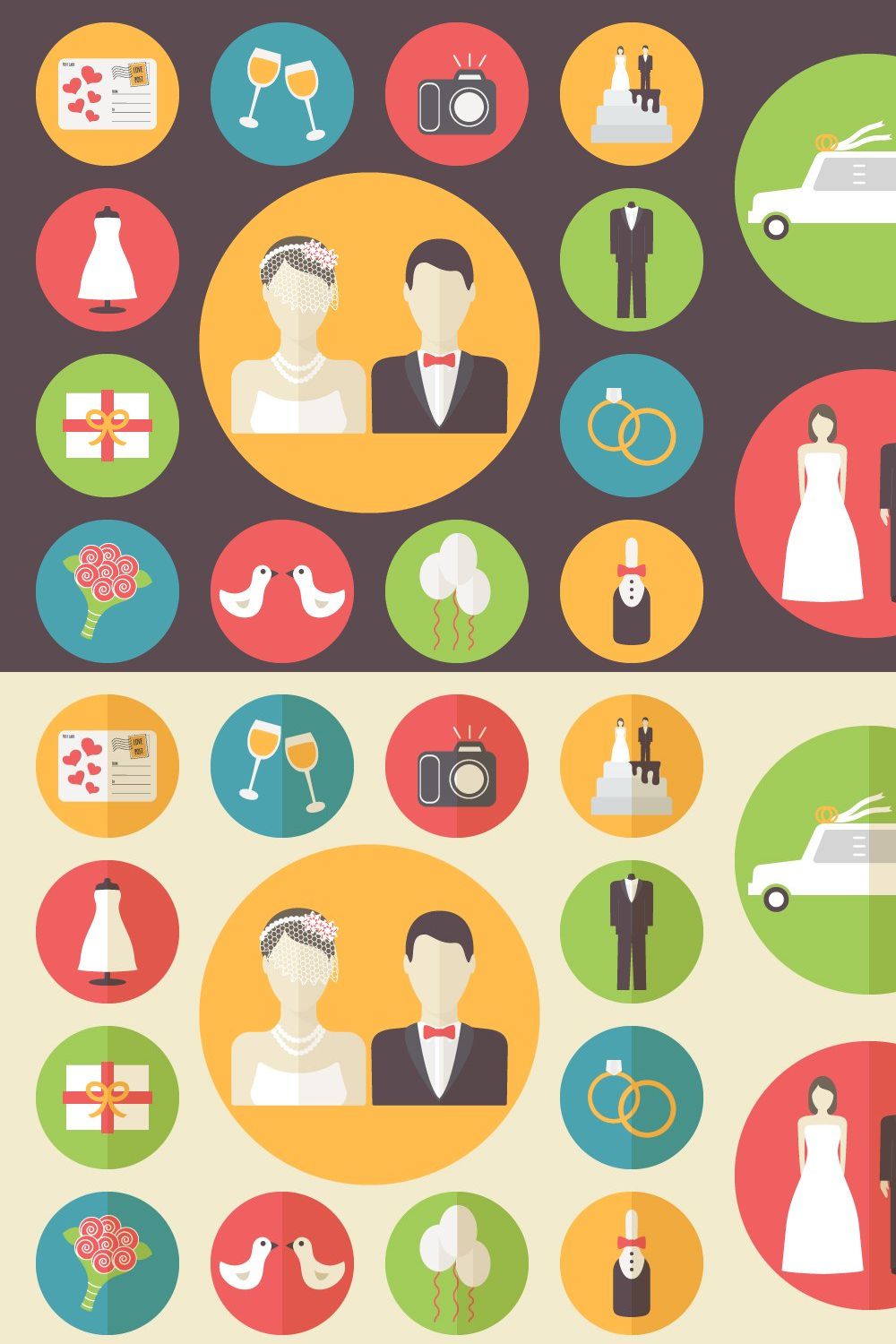 Wedding icons set pinterest preview image.