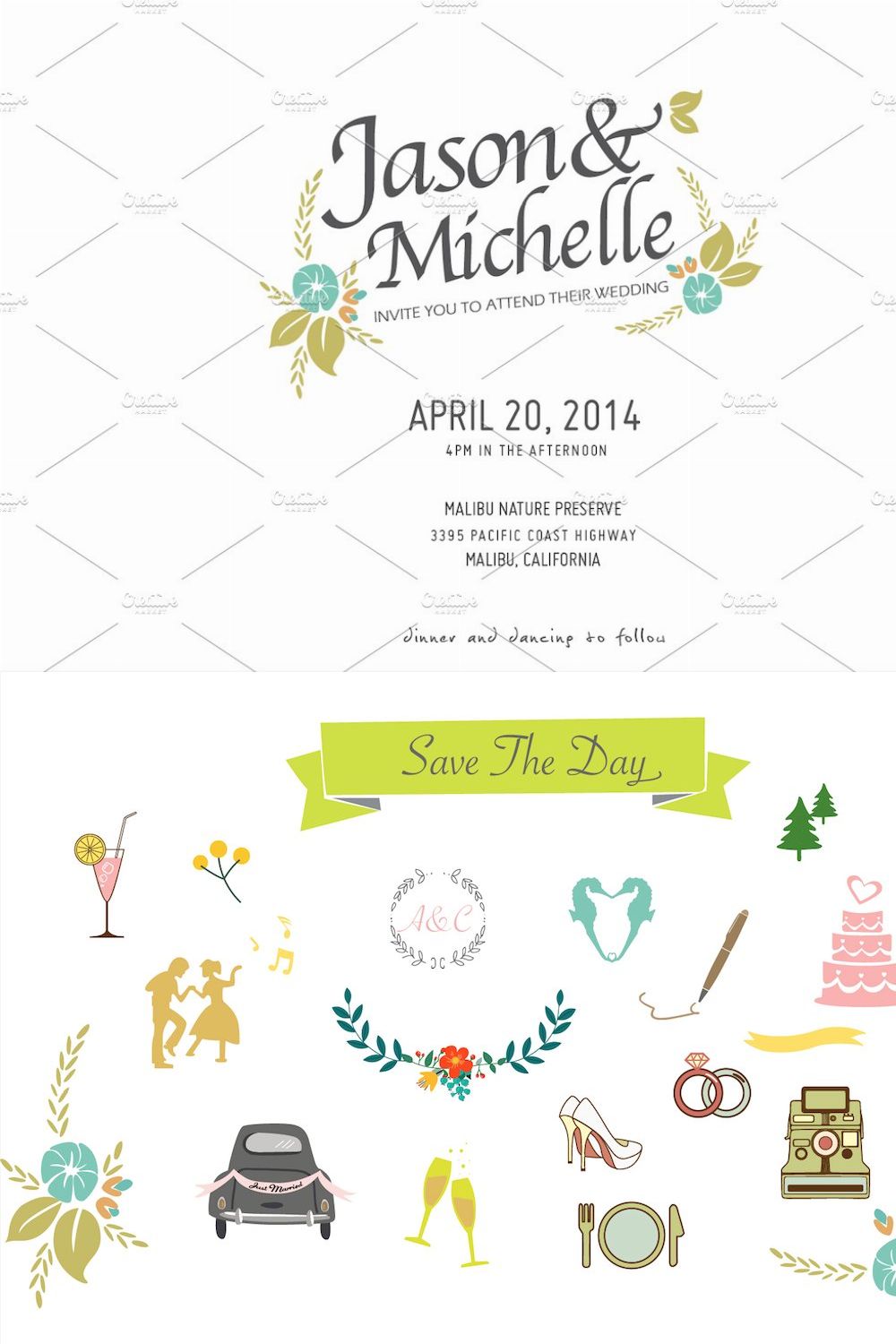 Wedding invitation Icons pinterest preview image.
