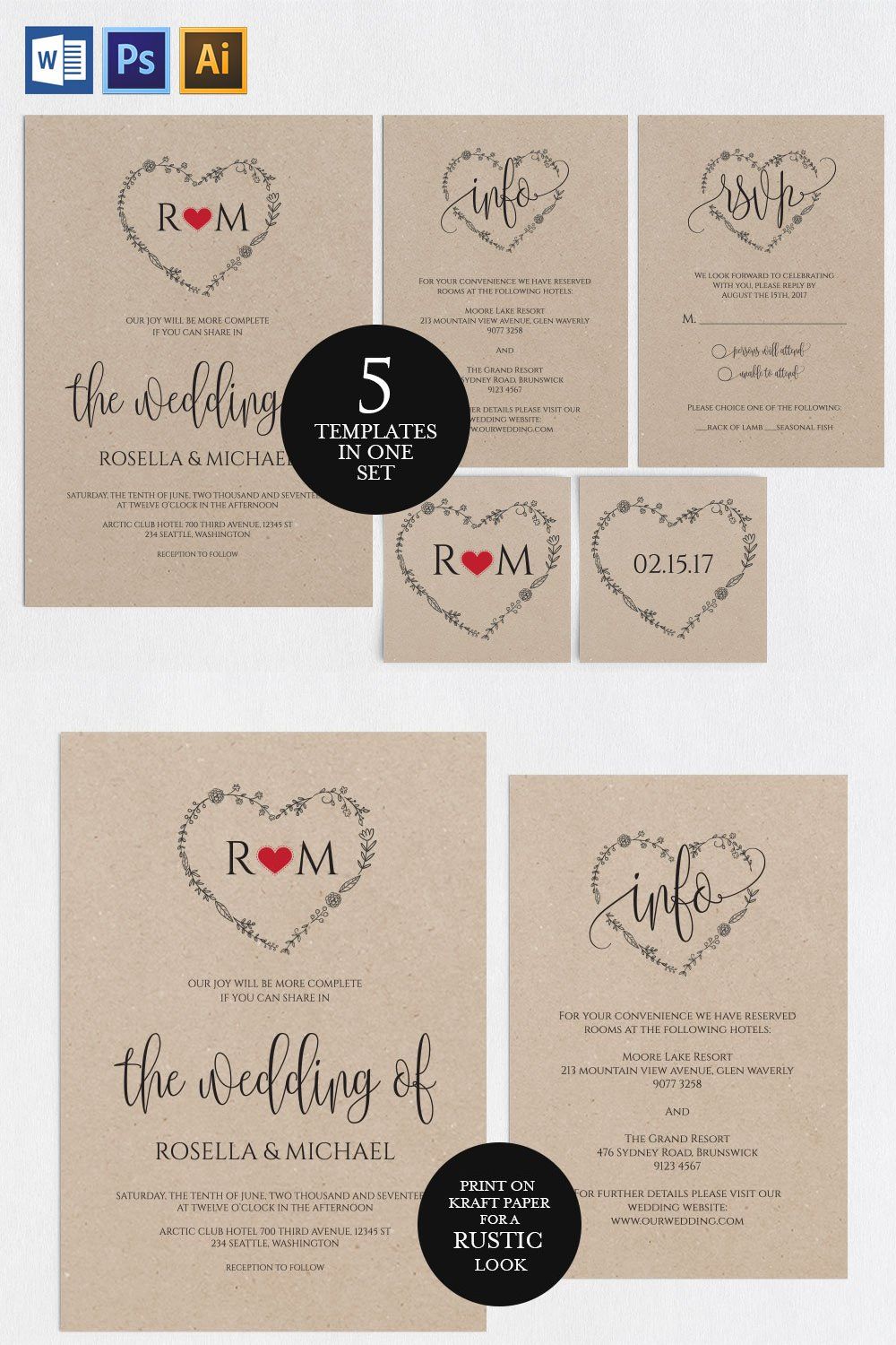 Wedding Invitation Template SHR84 pinterest preview image.