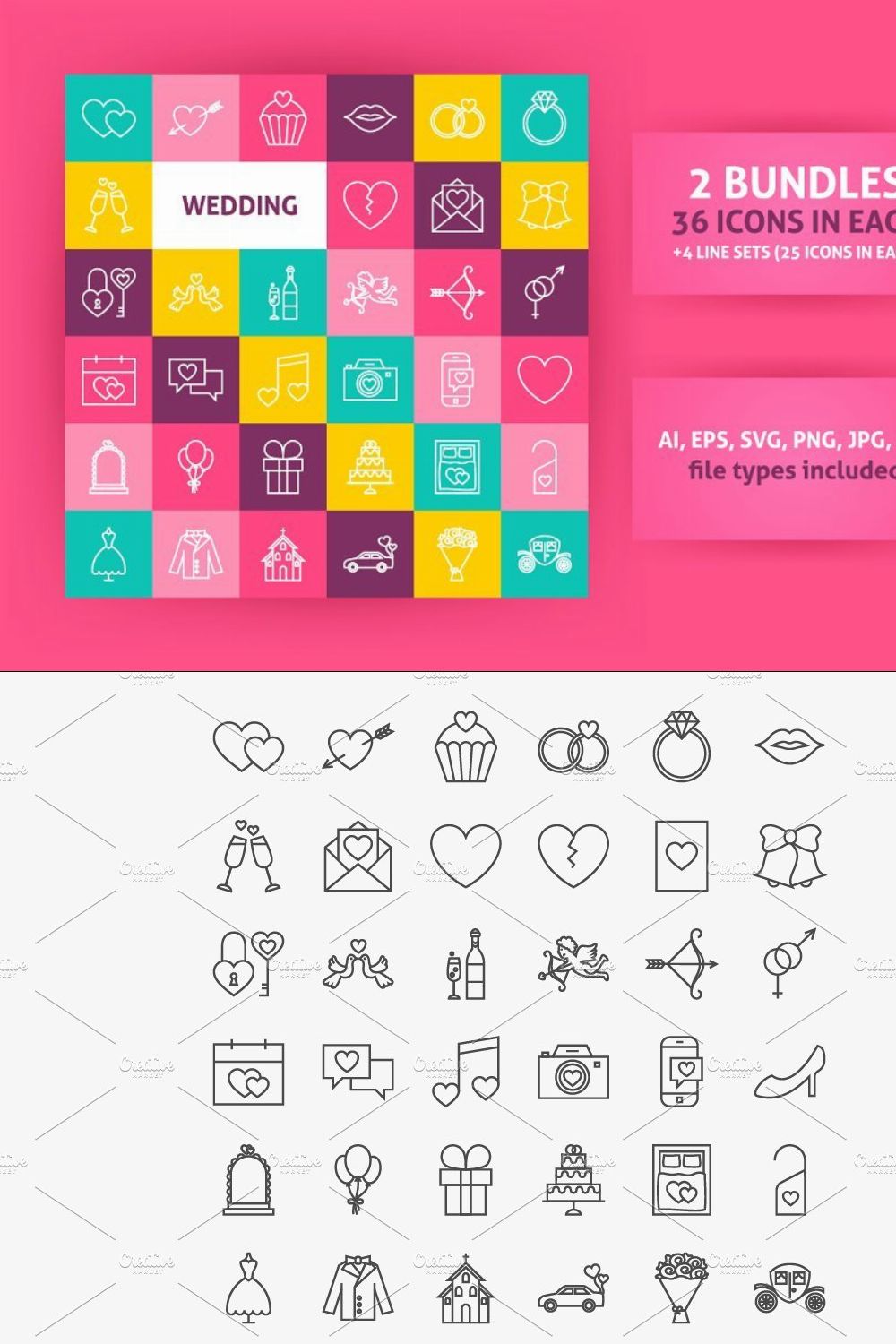 Wedding Line Art Icons pinterest preview image.