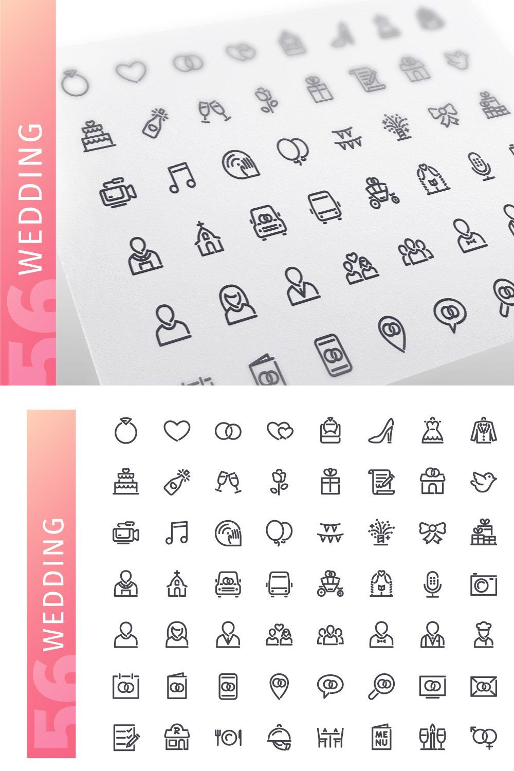 Wedding Line Icons Set pinterest preview image.