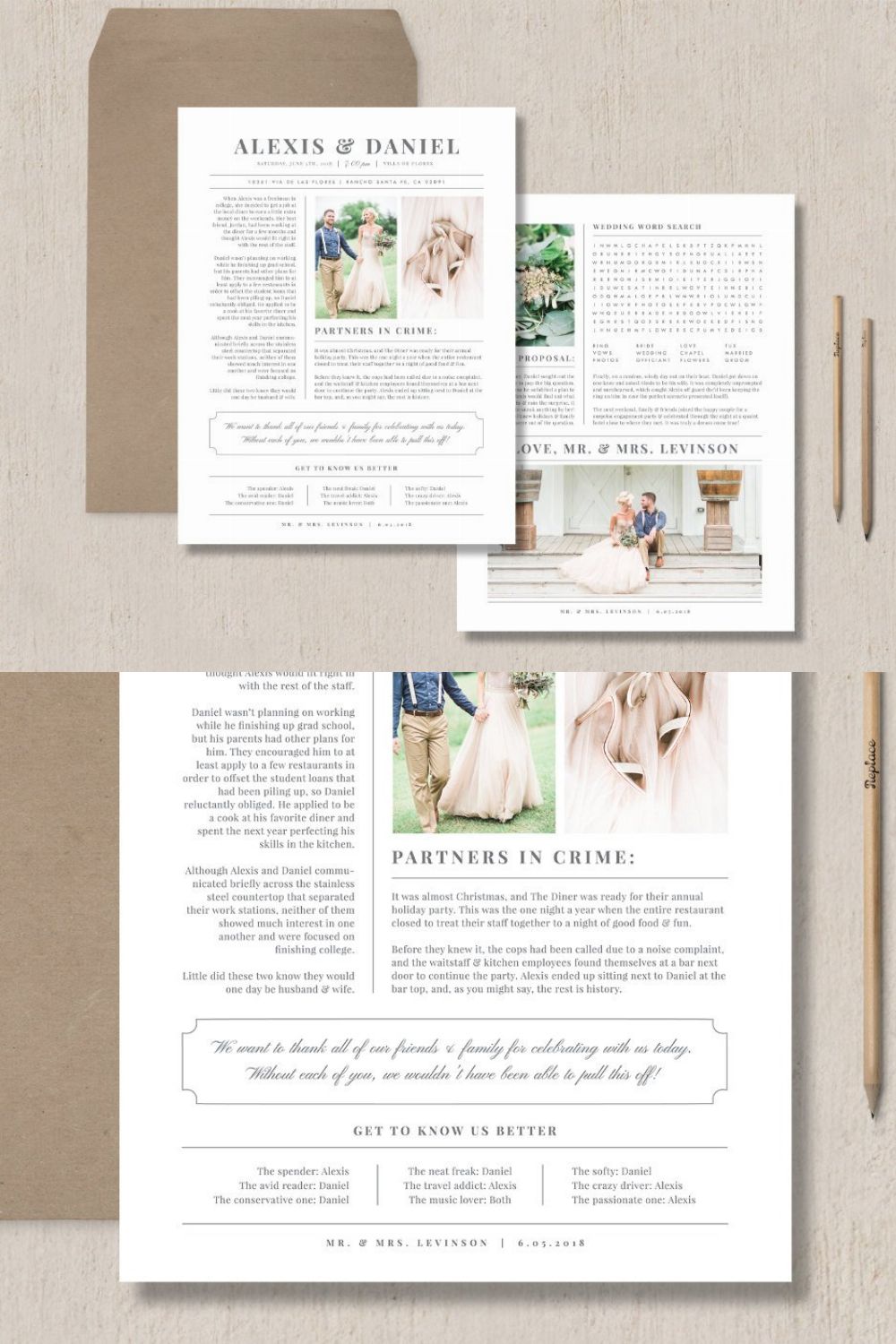 Wedding Newspaper Template pinterest preview image.