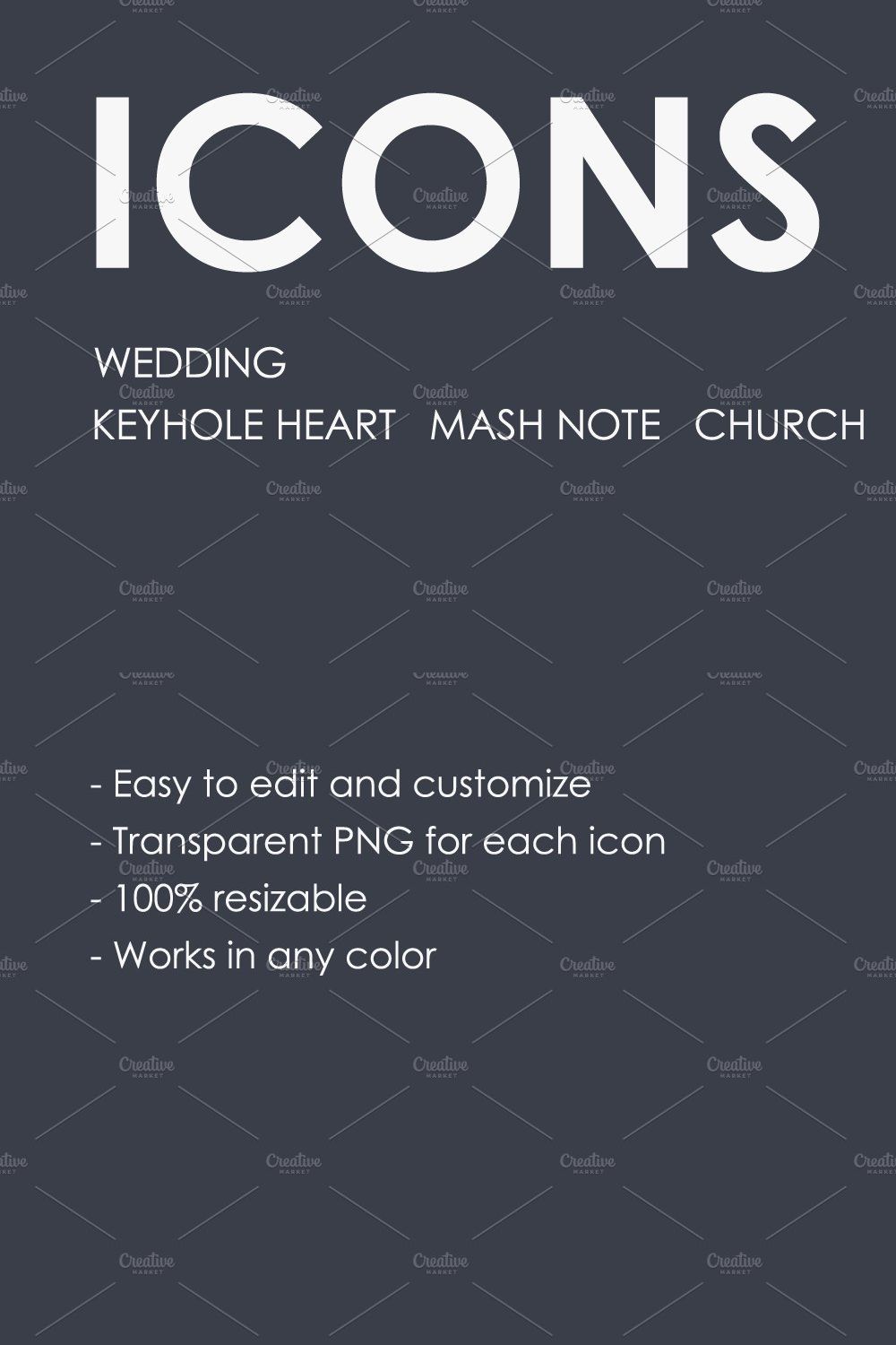 Wedding thinline icons pinterest preview image.