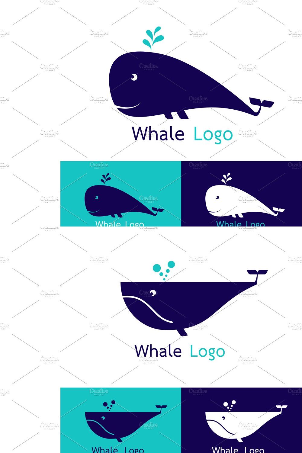 Whale logo Vector illustration pinterest preview image.