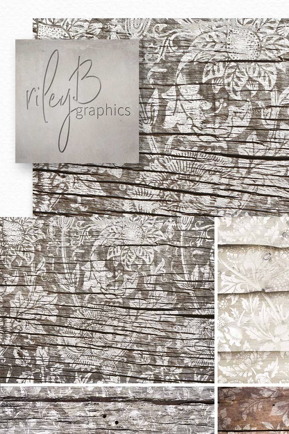 White Floral Wood Textures pinterest preview image.