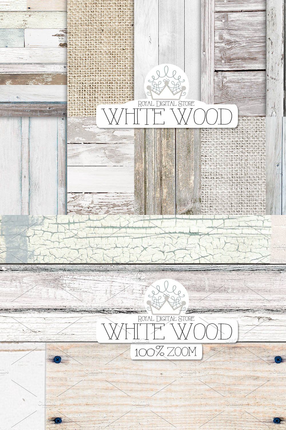 WHITE WOOD digital paper pinterest preview image.