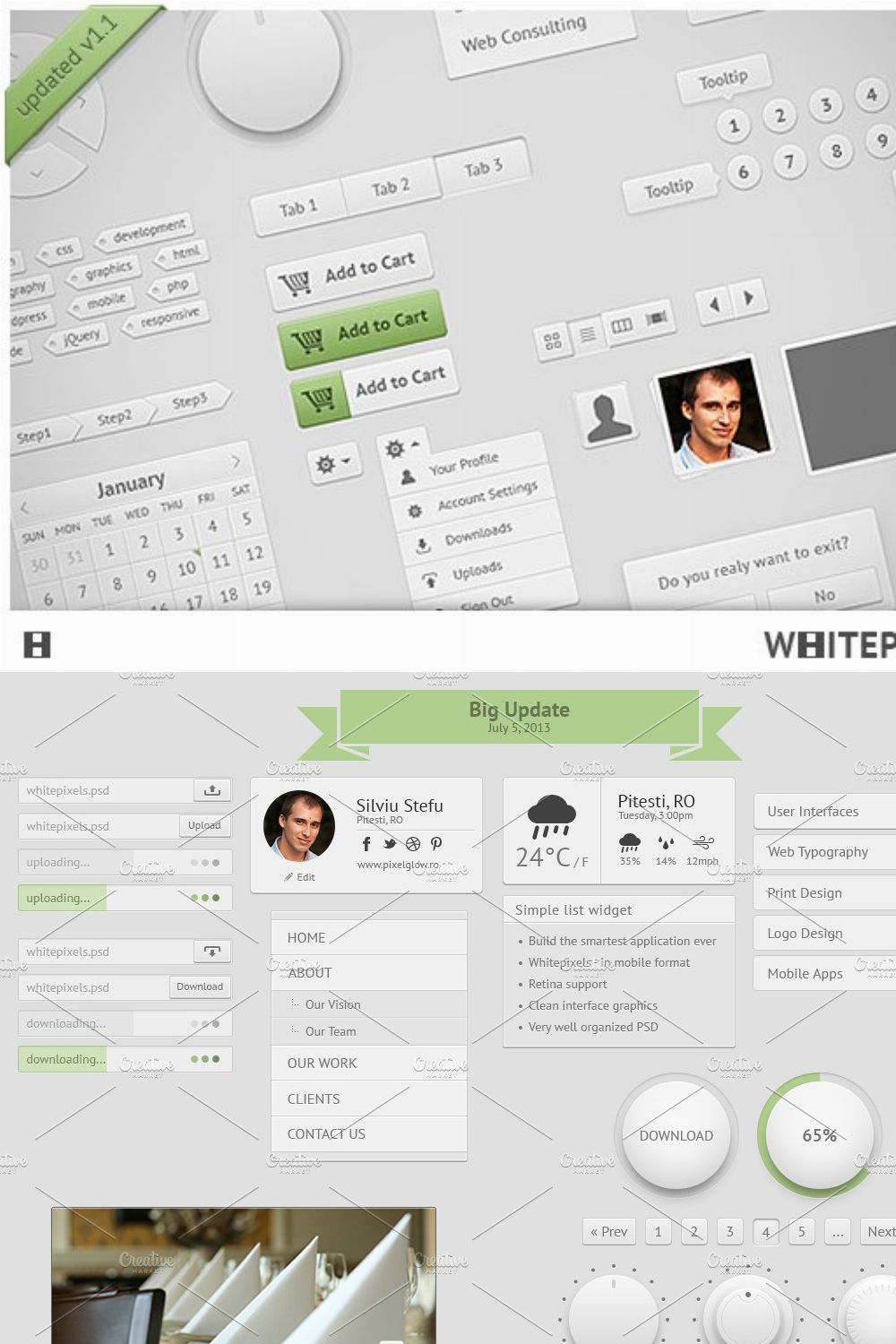 Whitepixels UI v1.1 pinterest preview image.