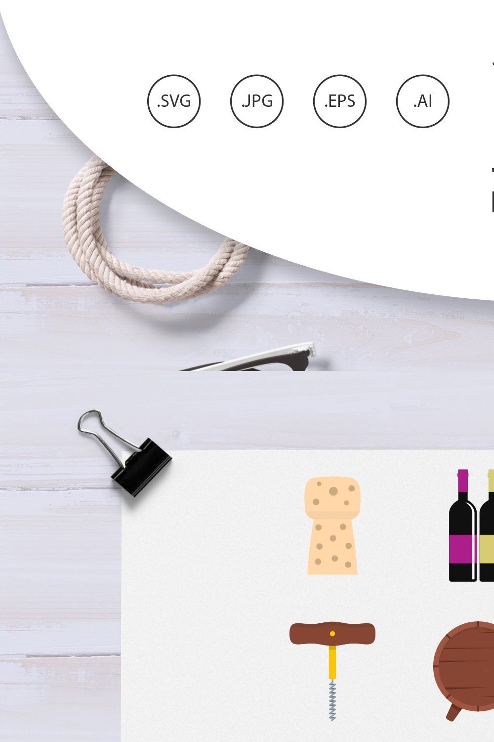 Wine icons set in flat style pinterest preview image.