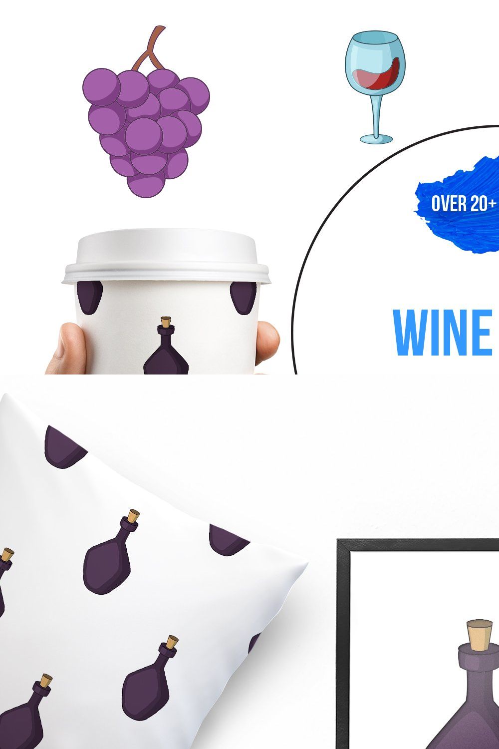 Wine yard icons set, cartoon style pinterest preview image.