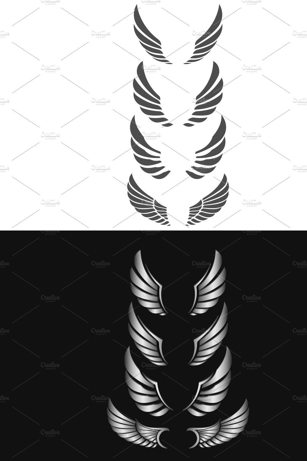 Wings Vector Set. pinterest preview image.