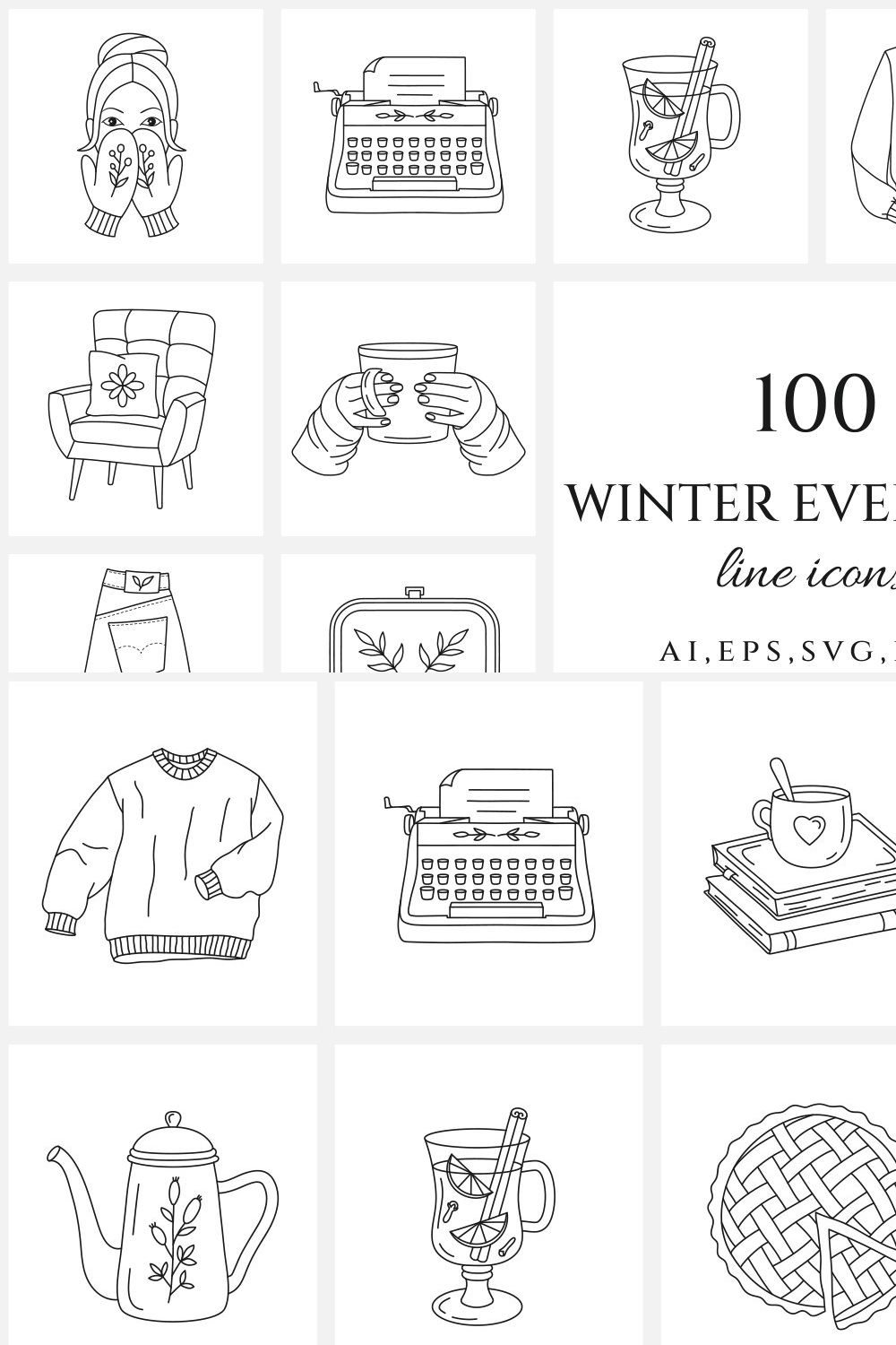 Winter everyday line icon set pinterest preview image.