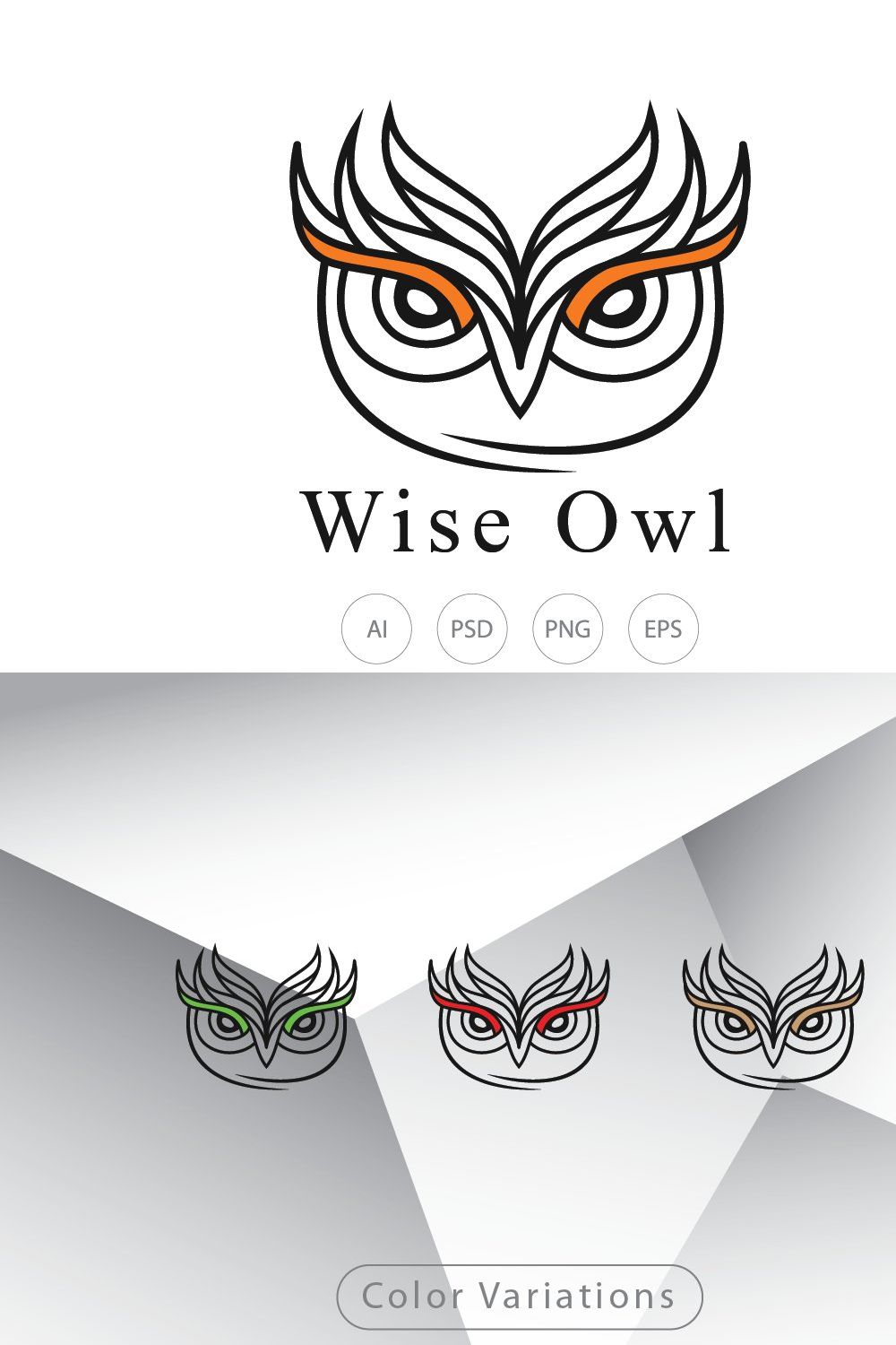 Wise Owl Logo Template pinterest preview image.