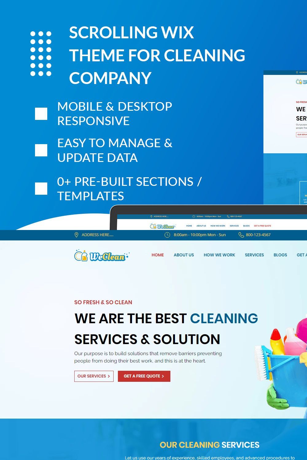 Wix Theme for Cleaning Services pinterest preview image.